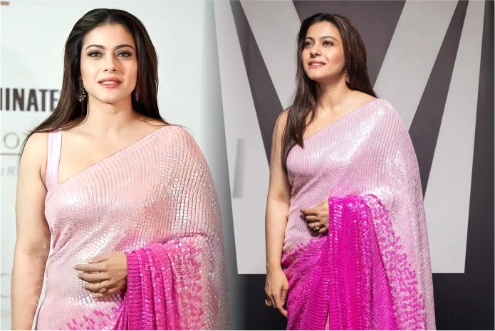 Kajol in pink sequin saree