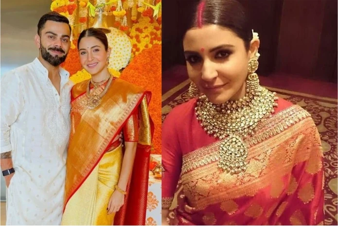 Anushka sharma in Orange bandhani saree