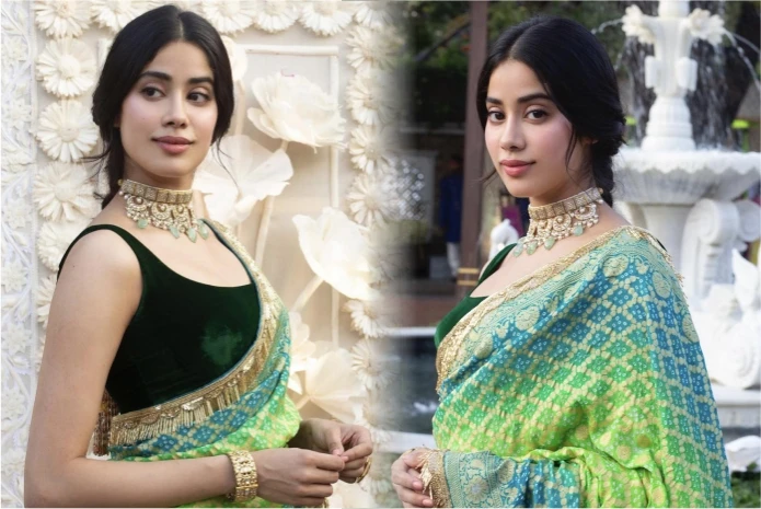 Jahnvi Kapoor in Green Bandhani saree