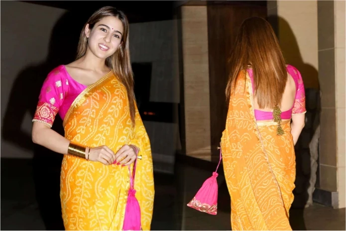 Sara Ali Khan in Yellow bandhani Saree