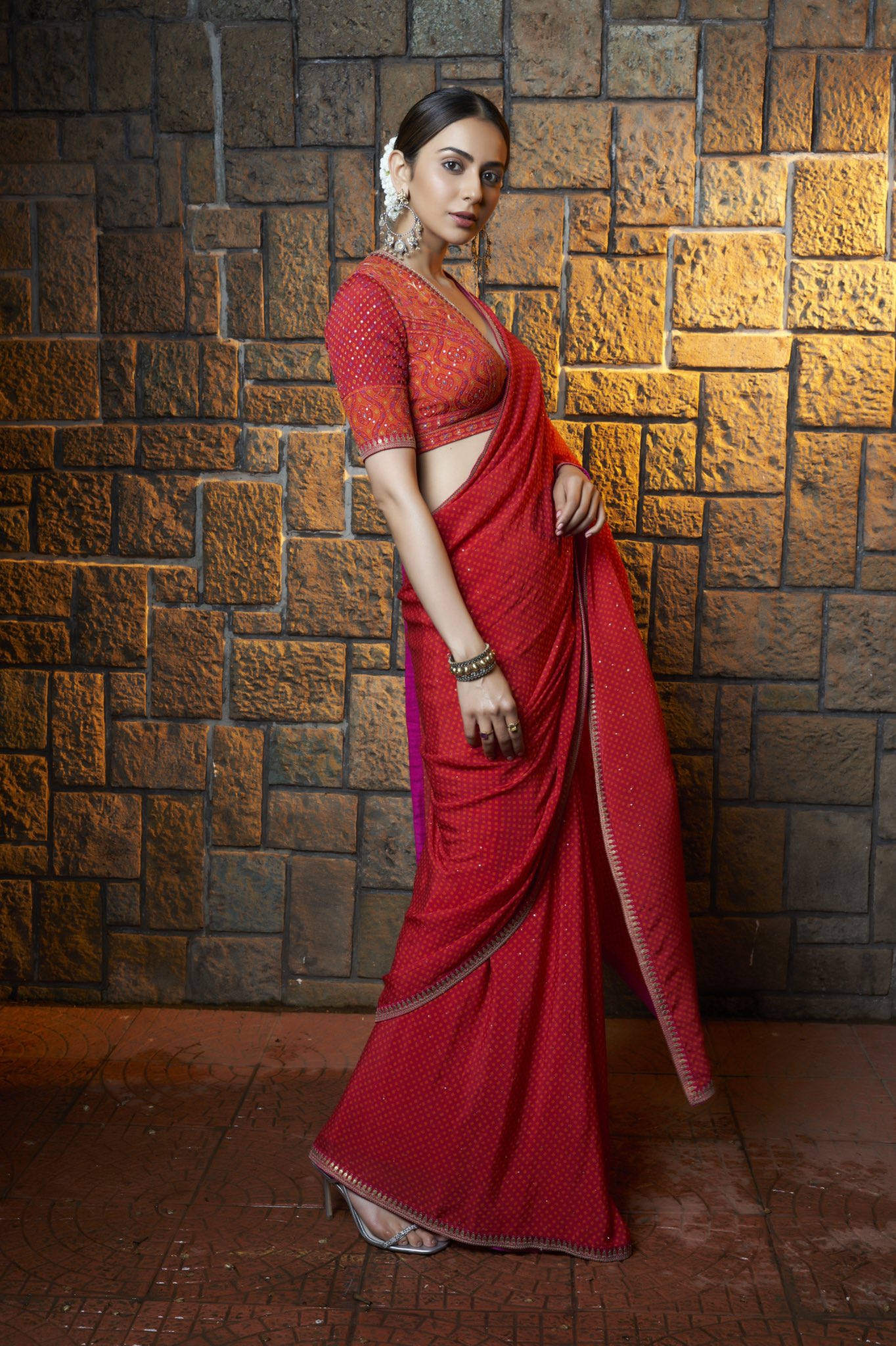 Rakul Preet red saree elegant beauty