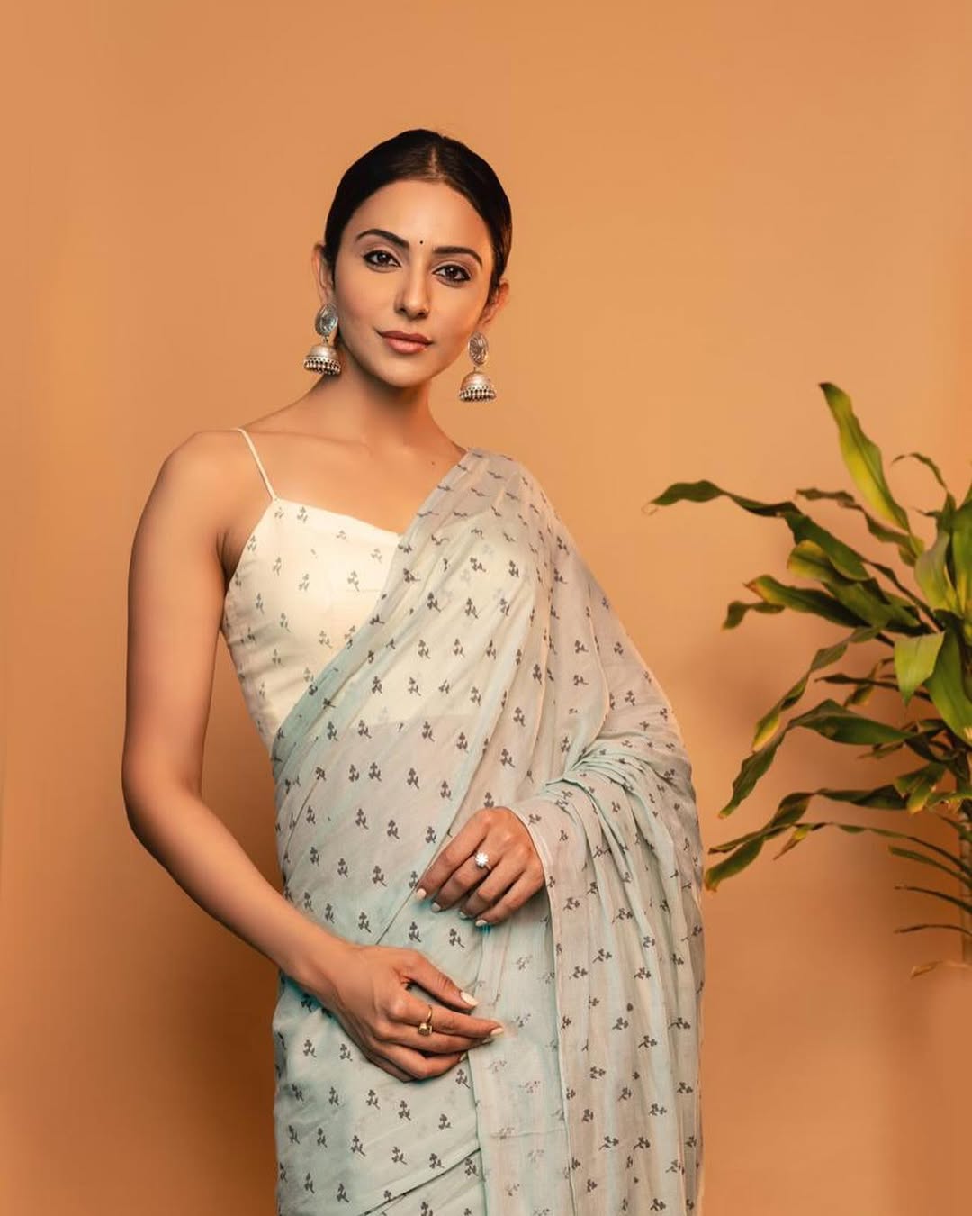 Rakul Preet Singh in white saree with pastels