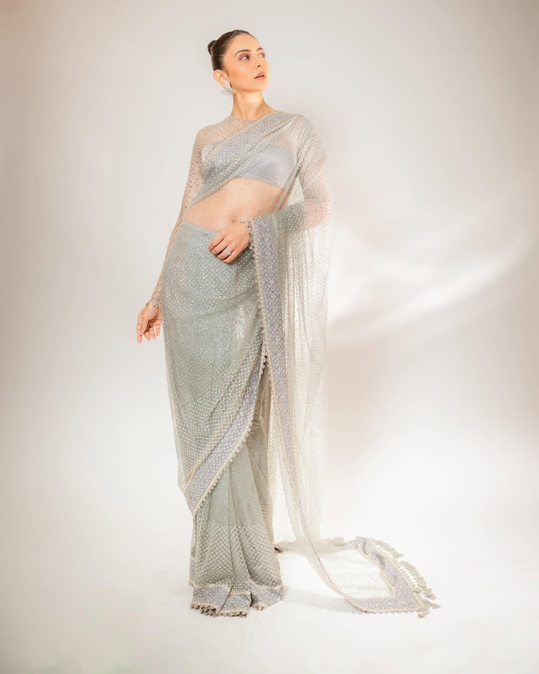 Rakul Preet Singh saree hd photos in grey transparent saree