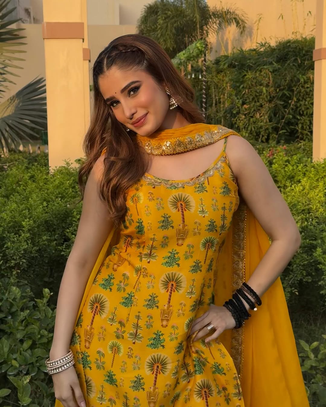 Rasha Thadani hd images in traditional yellow suit