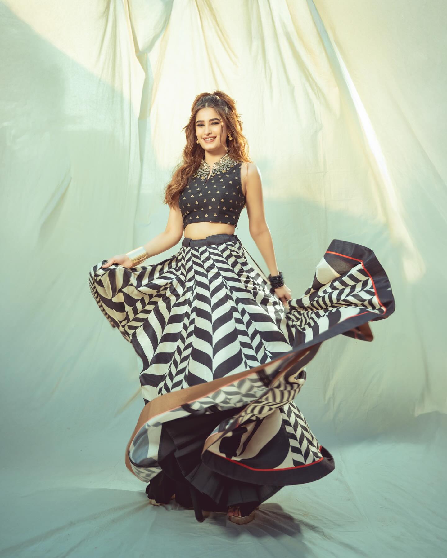 Rasha Thadani lehenga in black and white lehenga