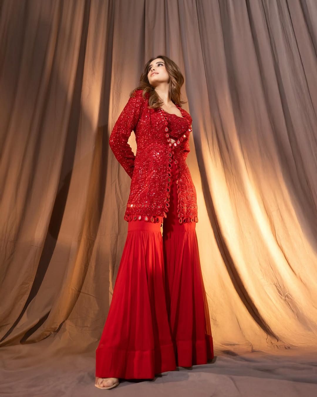 Rasha Thadani red dress in redd sharara