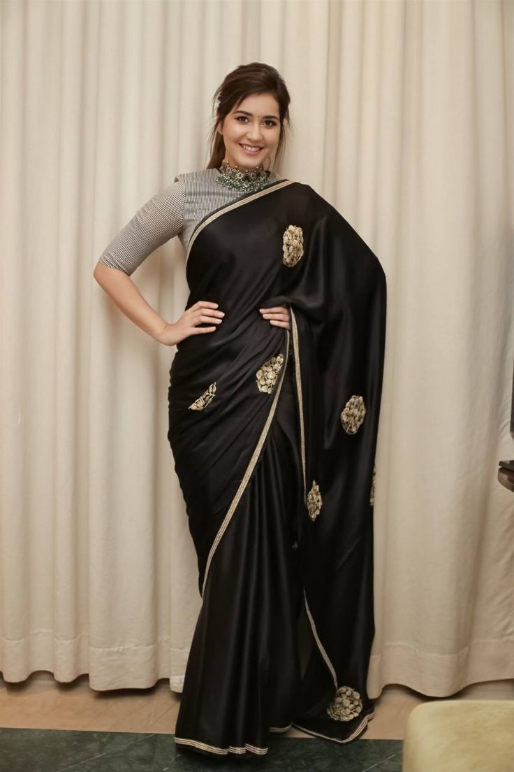 Rashi Khanna black saree cute look