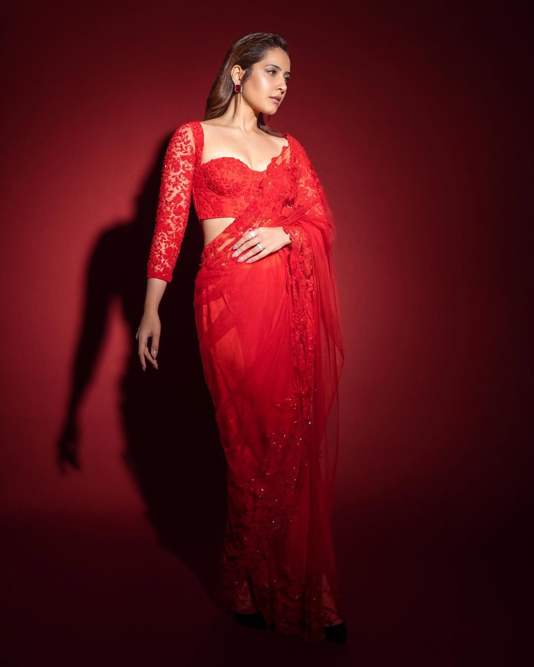 Rashi Khanna in red saree party look