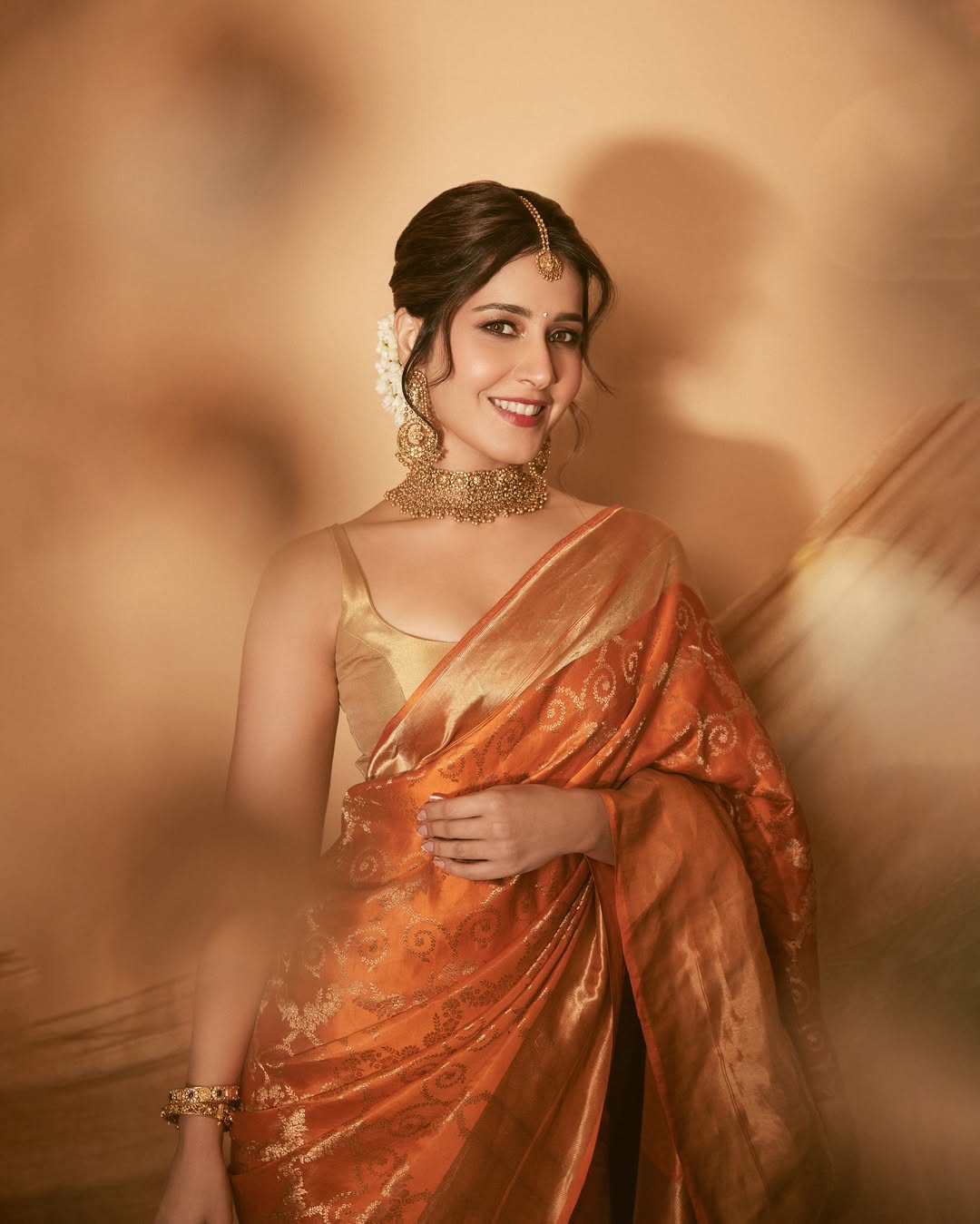 Rashi Khanna in silk saree orange saree