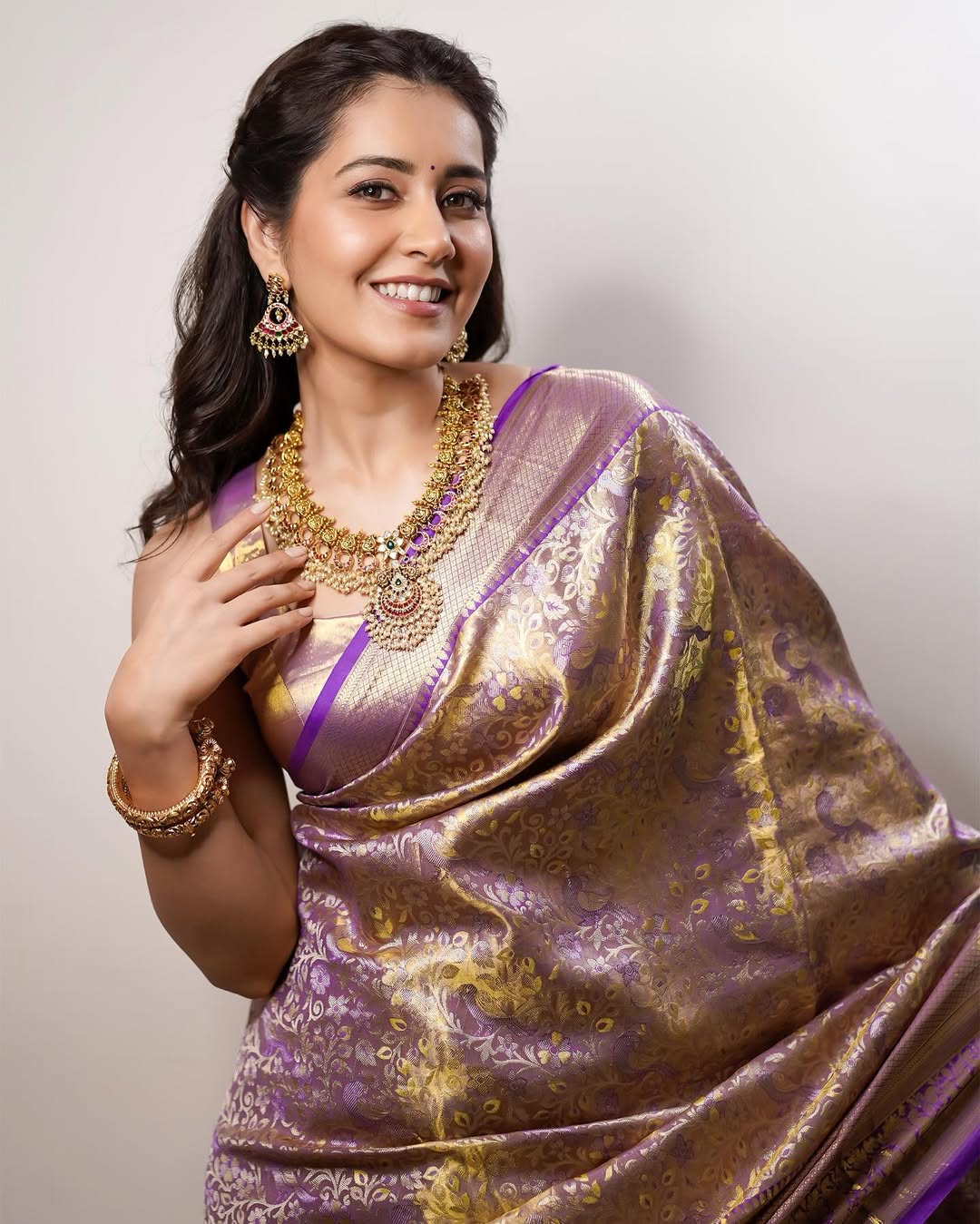 Rashi Khanna in silk saree purple saree