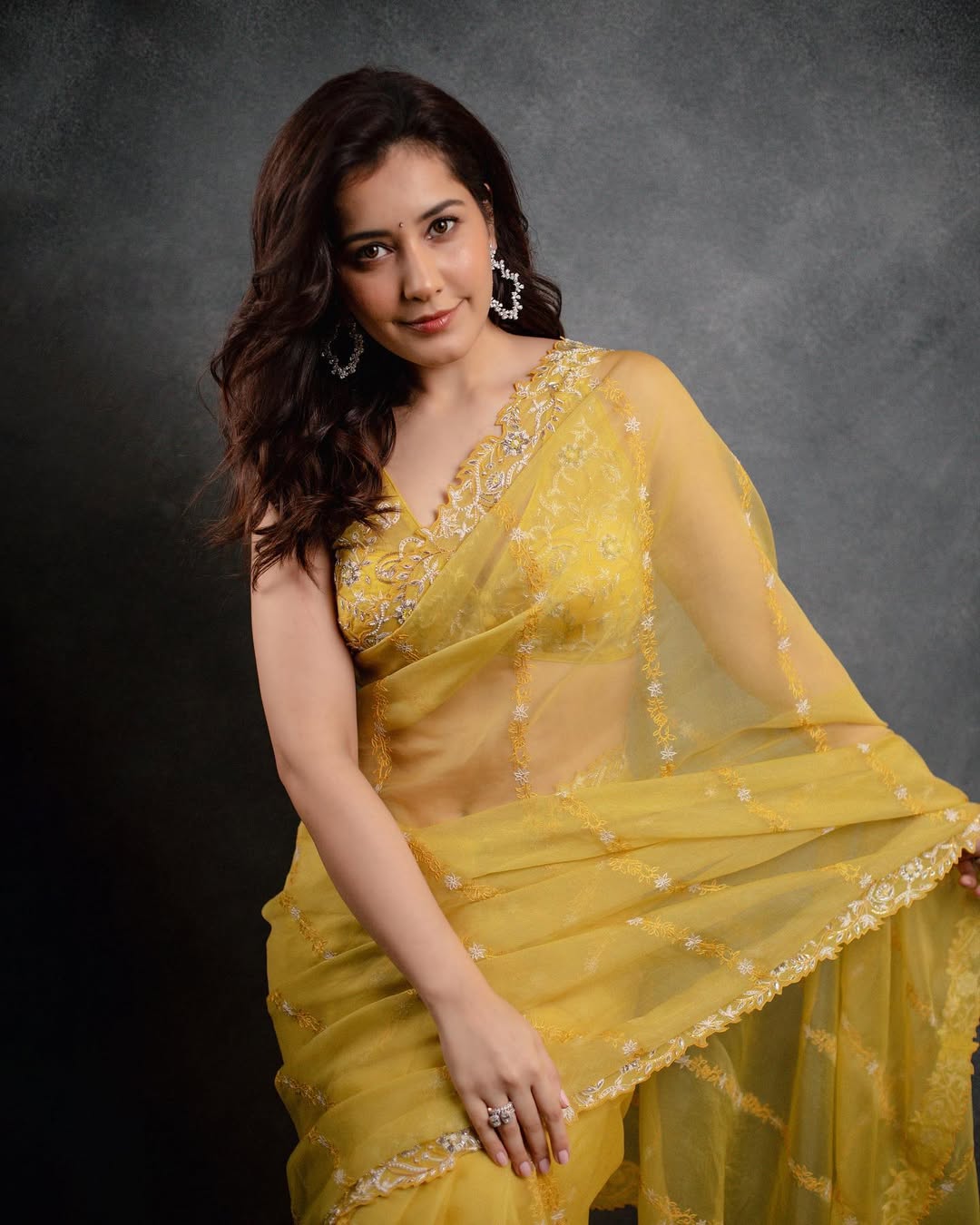 Rashi Khanna yellow saree charming look