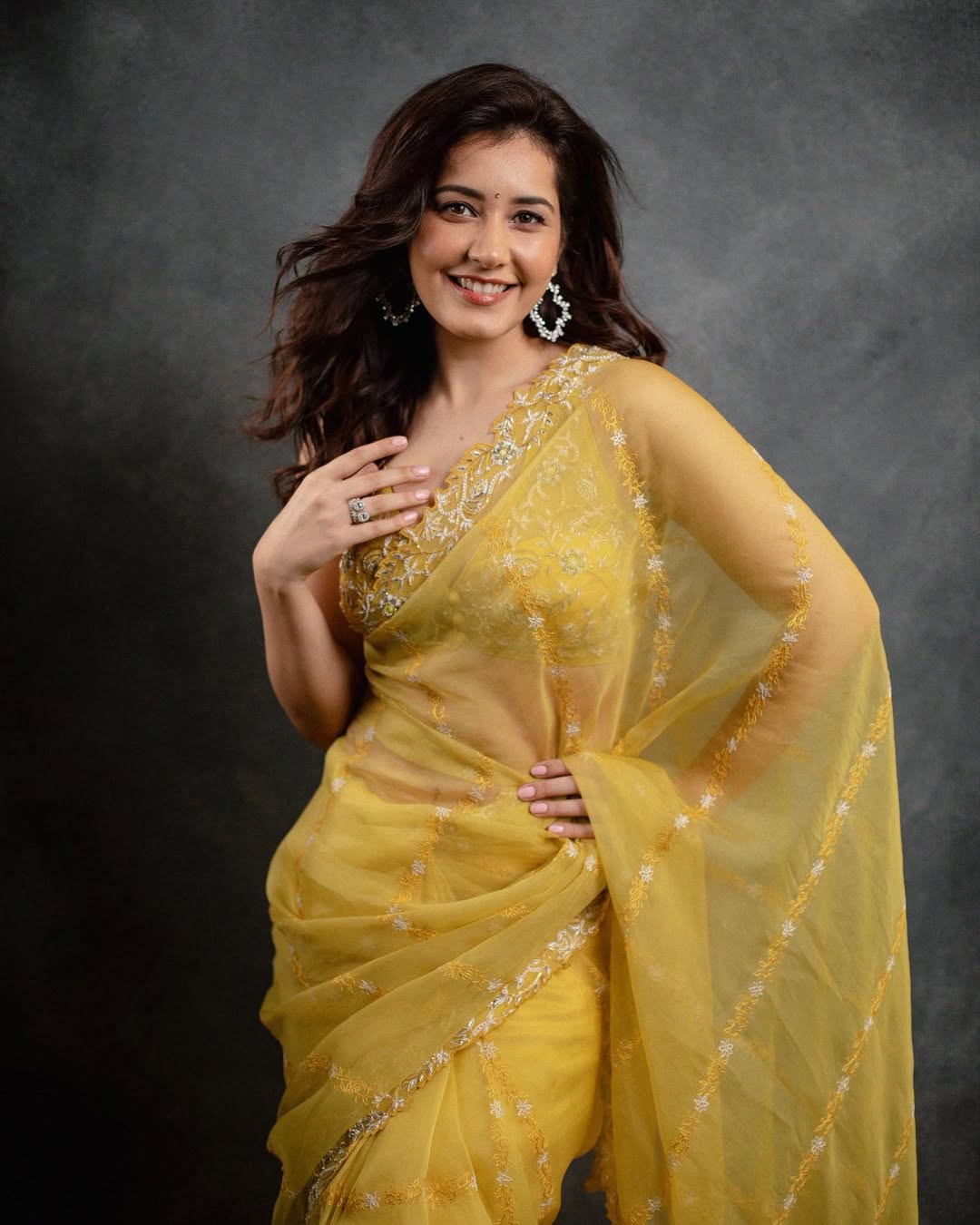 Rashi Khanna yellow saree colorful look