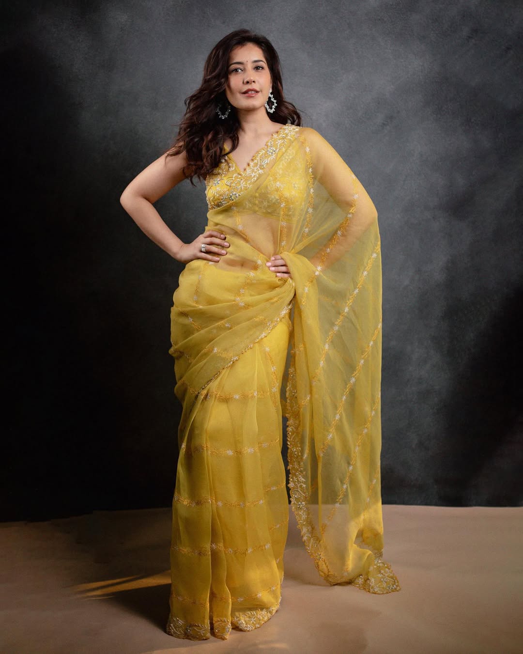 Rashi Khanna yellow saree glamorous look