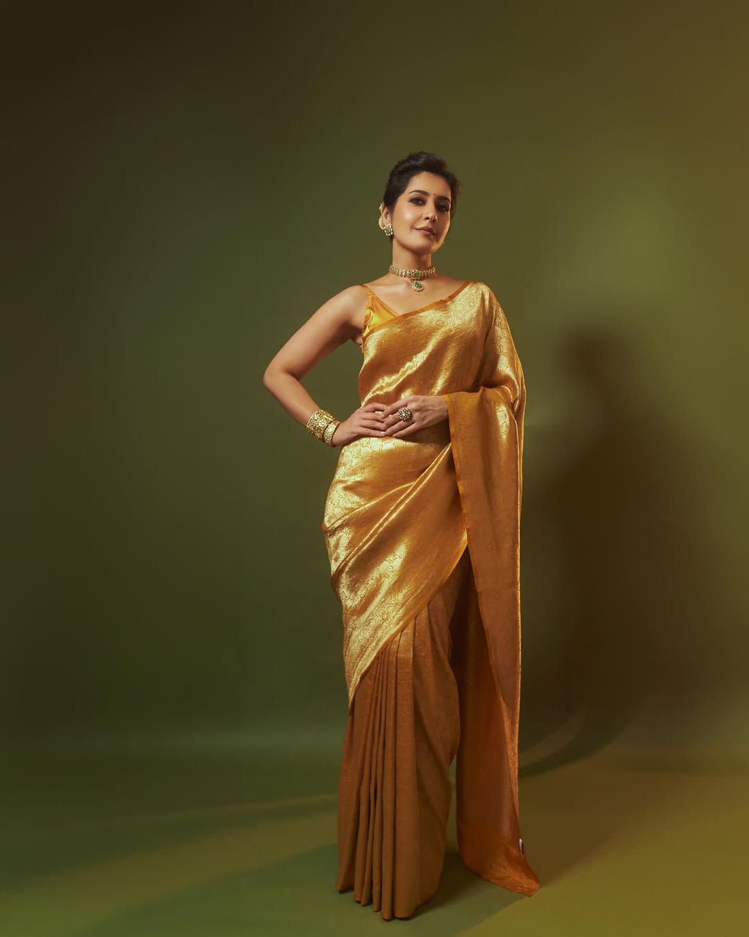 Rashi Khanna yellow saree golden silk saree