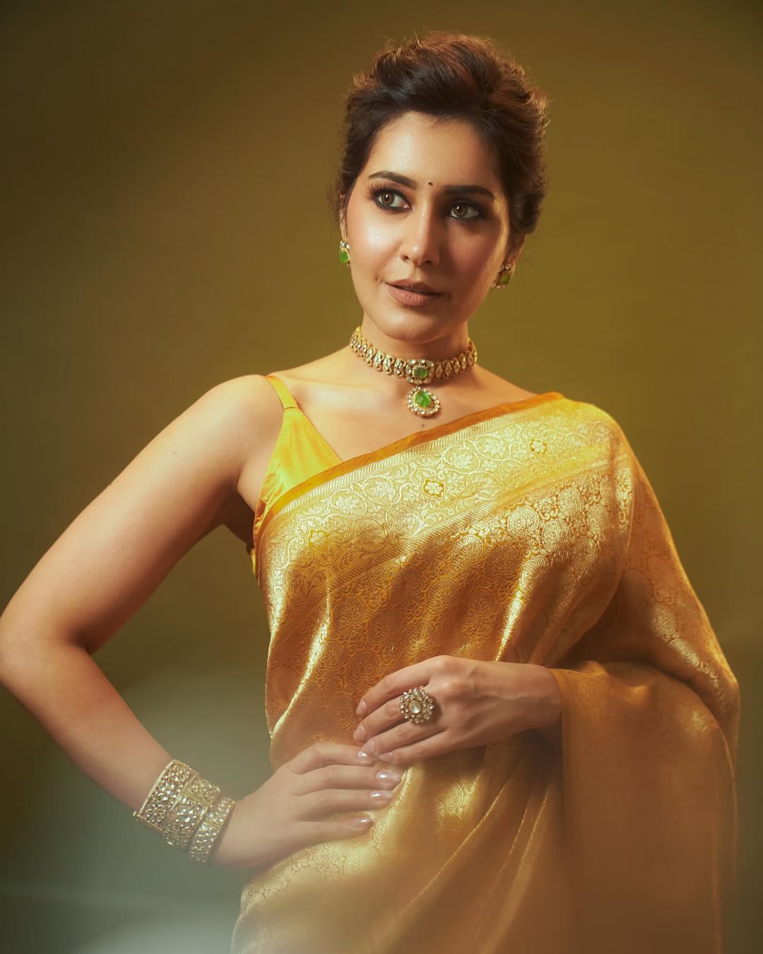 Rashi Khanna in yellow saree lime yellow