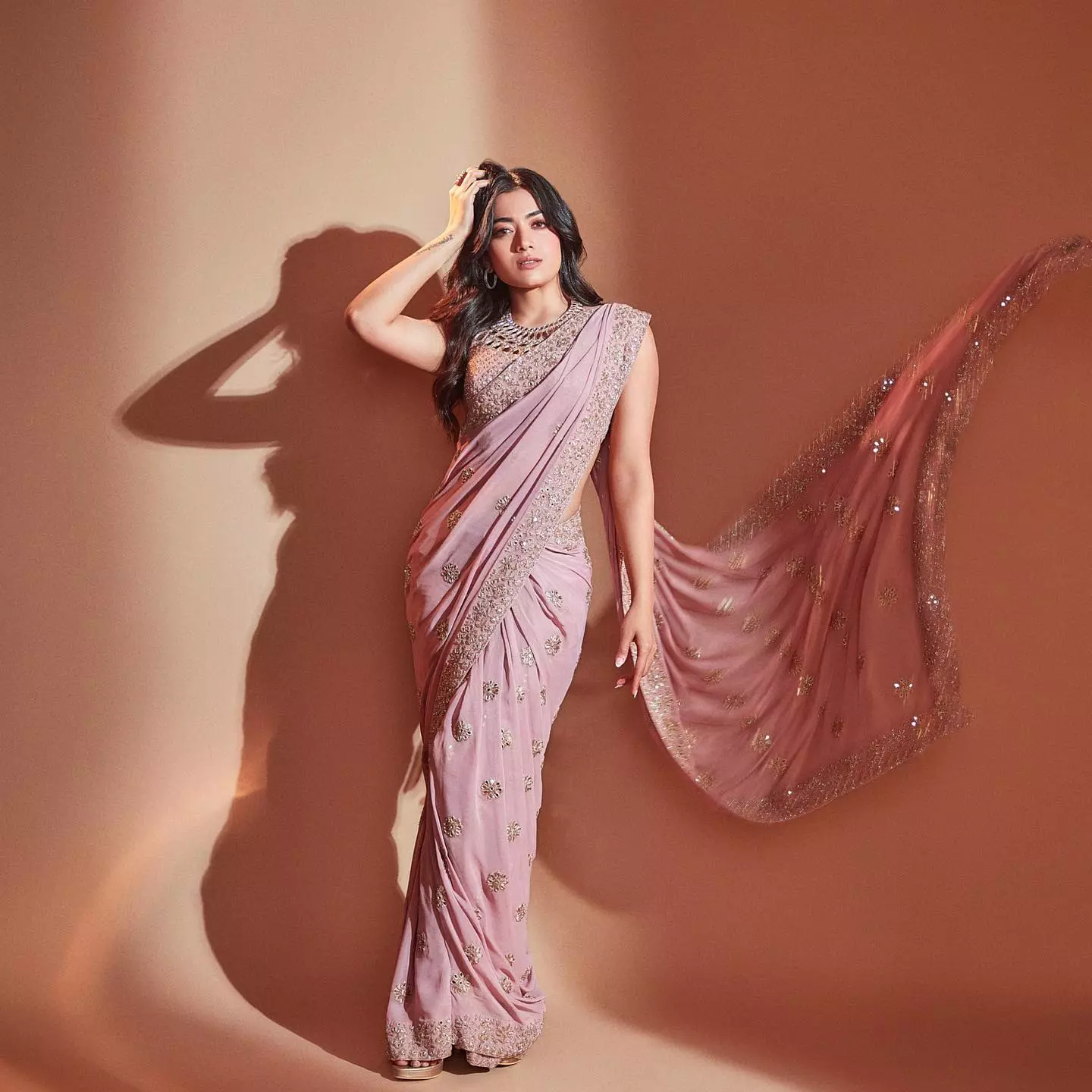 Rashmika Mandanna pink saree charming silk saree​ 